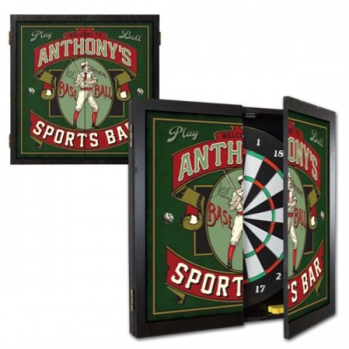 Personalized Baseball Dartboard & Cabinet Set 