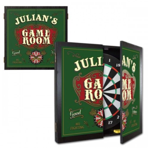 Personalized Game Room Dartboard & Cabinet Set 