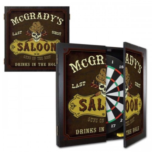 Personalized Saloon Dartboard & Cabinet Set 