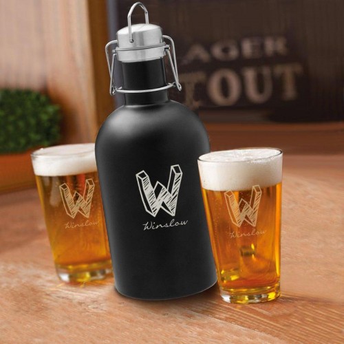 64 oz. Personalized Growler Set in Black